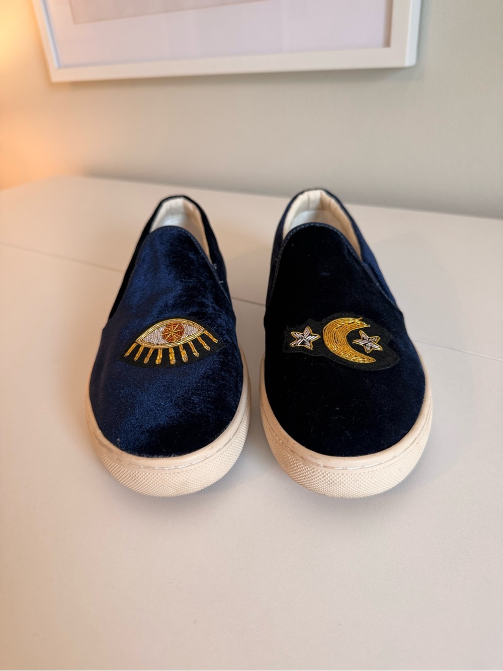 Soludos BLVELV Celestial Velvet Slip-On Sneakers | Navy | W US 10 | Moon & 🧿